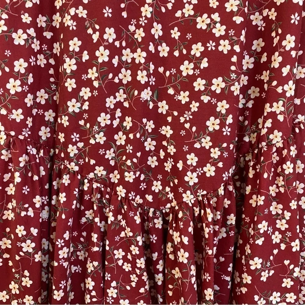 Fensace Womens Red With Yellow Floral Sun Dress Sleeveless Teared Skirt - Picture 10 of 10